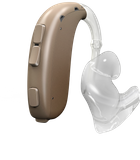 BTE hearing aid on mould and standard tubing